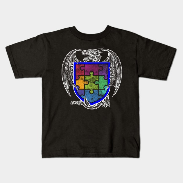 Dragon Shield Autism Awareness Kids T-Shirt by chiinta